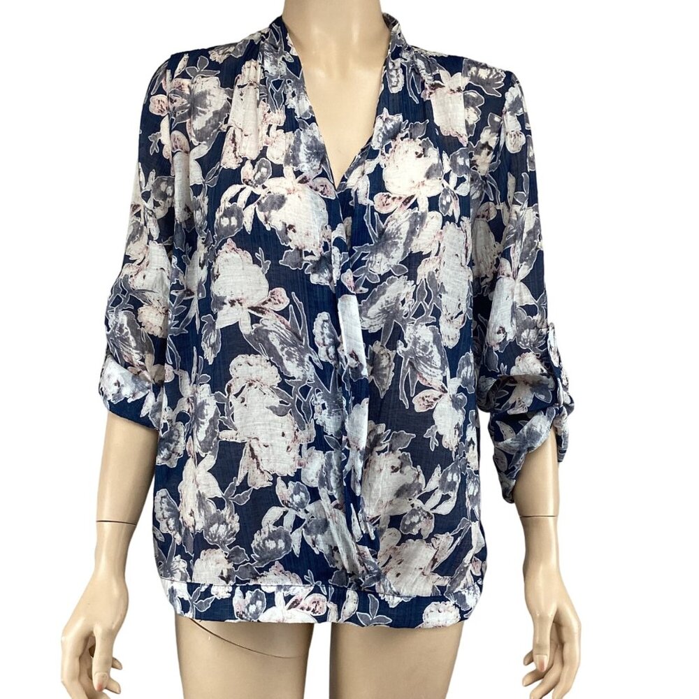 Hayden Los Angeles Top Womens Floral Blouse‎ Size Small Blue & White